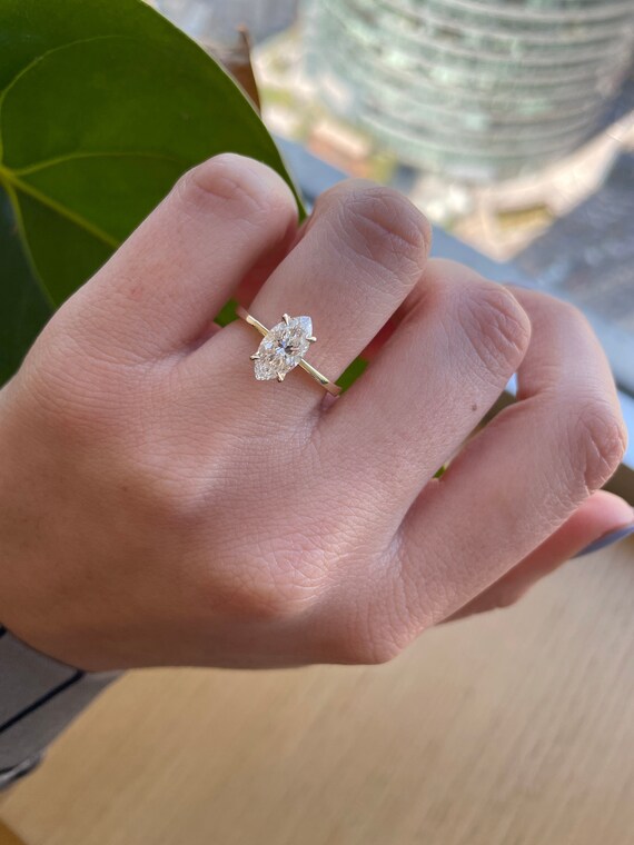 1.50 Carat Marquise Lab Grown Diamond Engagement Ring 14K Yellow