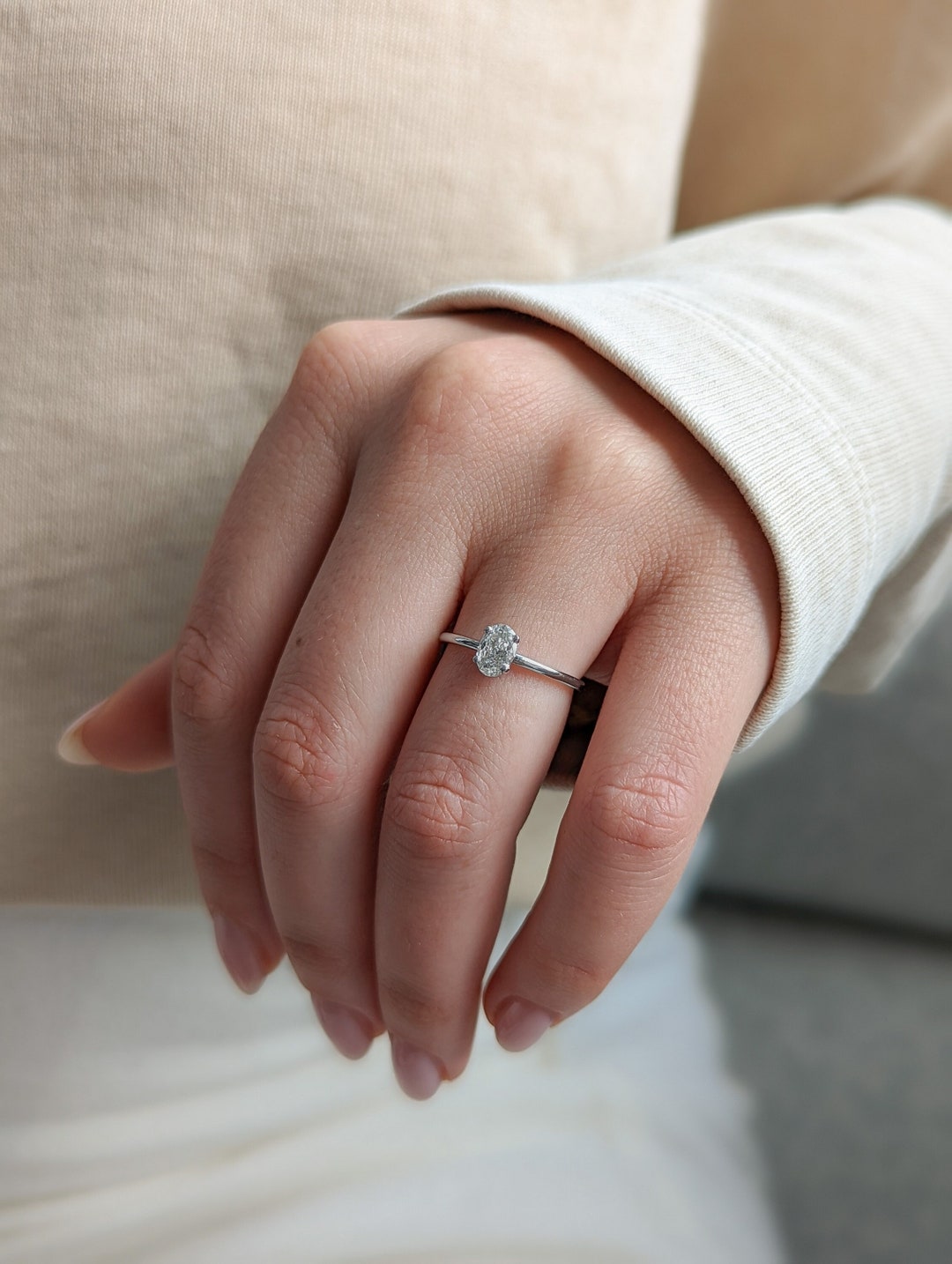 Buy Carat Oval Lab Grown Diamond Engagement Ring, 14K White Gold,  Solitaire Ring Online in India