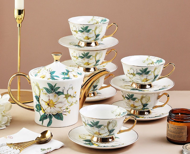 Tea Set Teapot Set Bone China Coffee Cup Gift Set Fine Etsy
