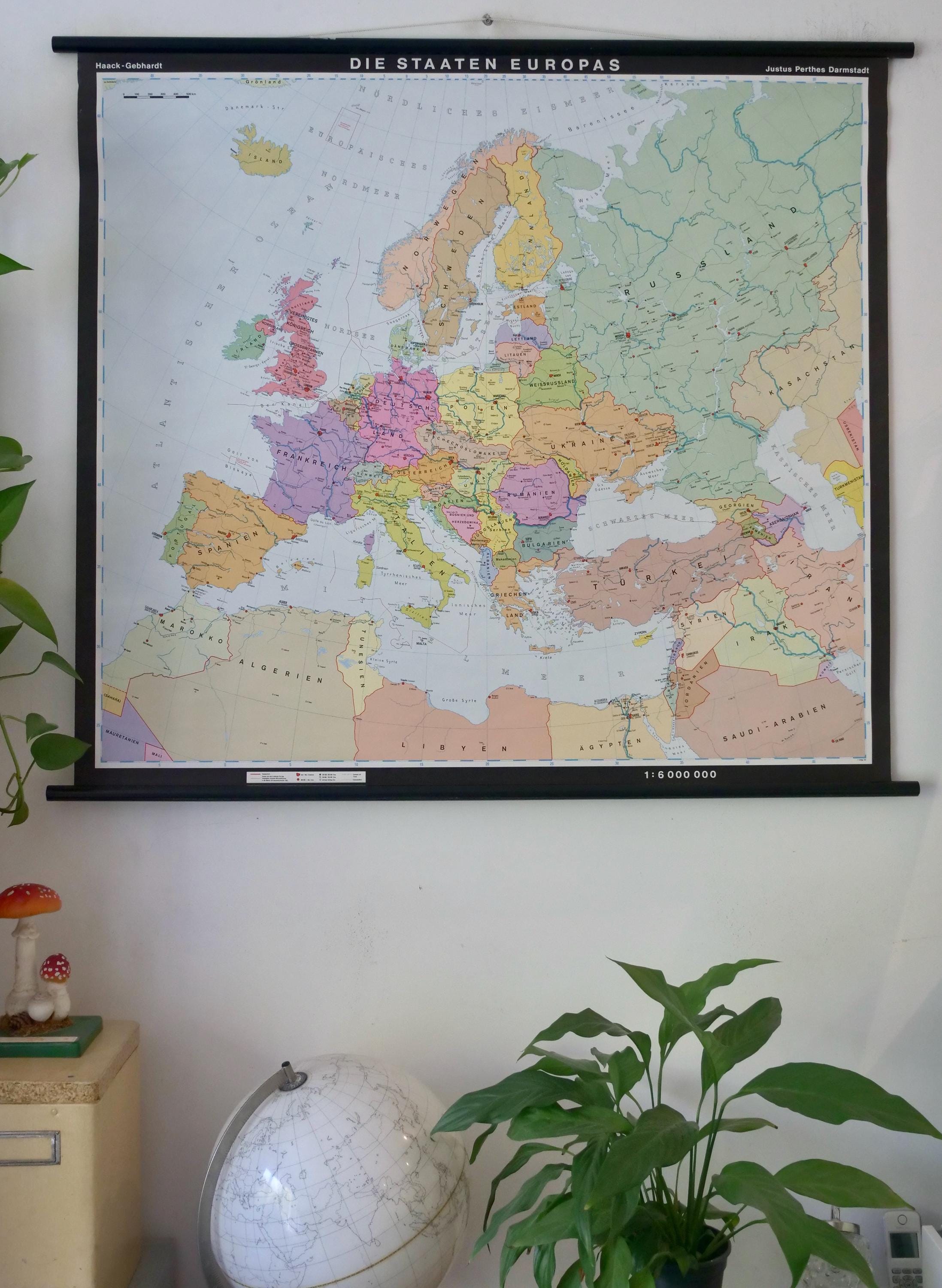 Vintage School Wall Chart STATES of EUROPE Map Original Educational ...