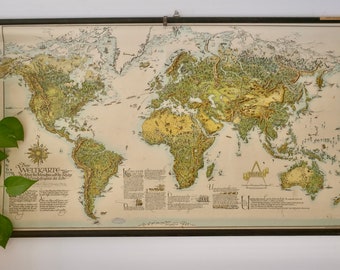 Vintage school wall chart WORLD MAP 1947 Economy Coal ore Original Educational Chart