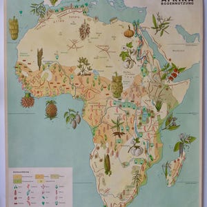 Carte scolaire vintage AFRICA Afrika « LAND USE » Carte éducative originale