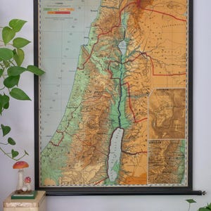Vintage Schulwandkarte PALÄSTINA 1960 Lehrtafel 1:250.000