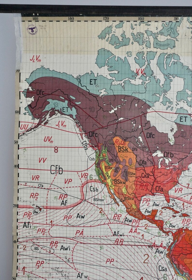 Dfc Climate Vintage School Wall Chart Huge CLIMATE of the EARTH 1918 Original ...