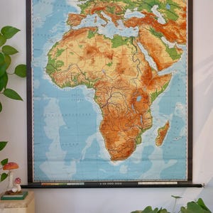 Carte physique de l'AFRIQUE vintage, carte scolaire AFRIKA, carte éducative originale 1977