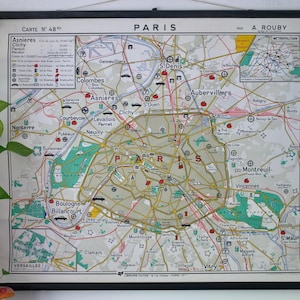 Vintage PARIS EDUCATIONAL Cart No 48 School Chart Wall Map Original Educational Chart
