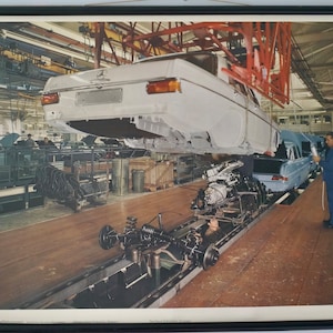 Grafico scolastico vintage della PRODUZIONE MERCEDES, Grafico educativo originale di Stoccarda anni '60
