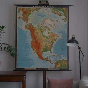 Vintage Nordamerika Physische Landkarte USA Schulkarte Originale Schulkarte 1972