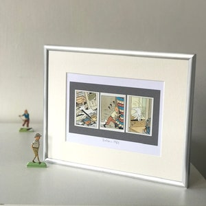 Tintin c.1964, Mounted Tintin Artwork, handmade using  3 original vintage picture cards from Bubble gum packs of 1960s