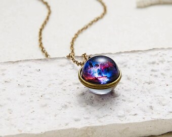 Family Decor Mercury Galaxy Theme Pendant Necklace Cabochon Glass Vintage Bronze Chain Necklace Jewelry Handmade Family Decor Mercury Galaxy Theme Pendant Necklace Cabochon Glass Vintage Bronze Chain Necklace Jewelry Handmade