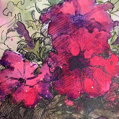Lilies with pen & watercolour- Watercolour floral painting- a handmade sales painting, ideal for owning, gifting for Birthdays and Anniversaries
