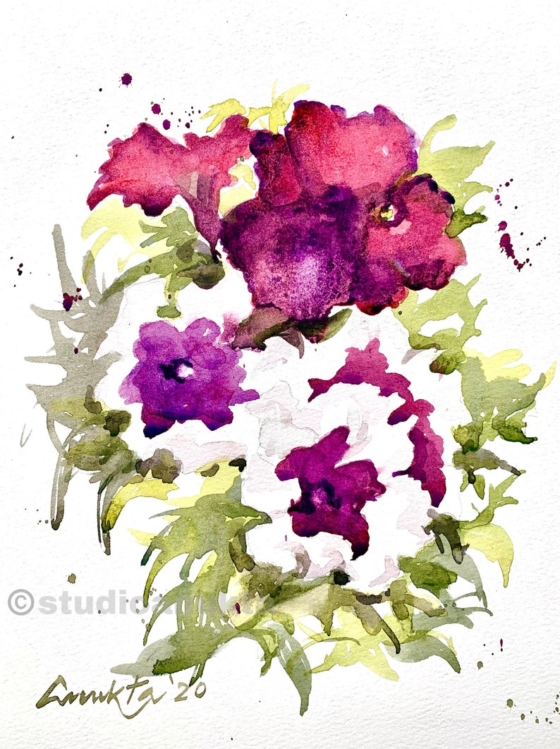 Petunia Clusters- Watercolour floral painting- a handmade painting, ideal for owning, gifting for Birthdays and Anniversaries shops