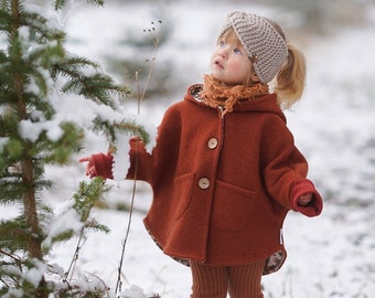 Walkjacke Cape verschiedene Farben mit Kokosknöpfe Reißverschluss konfigurieren Wollwalk Capejacke handgenäht Mädchen und Jungen Winterjacke