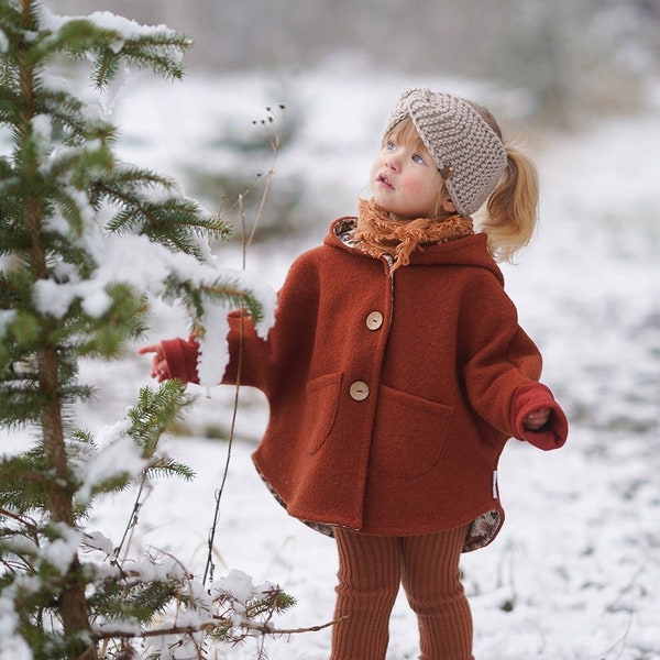 Walkjacke Cape verschiedene Farben mit Kokosknöpfe Reißverschluss konfigurieren Wollwalk Capejacke handgenäht Mädchen und Jungen Winterjacke