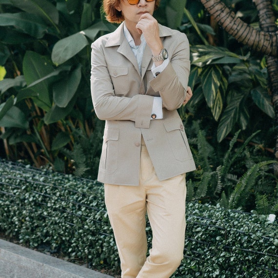 Cotton Safari Jacket in Khaki - Etsy 