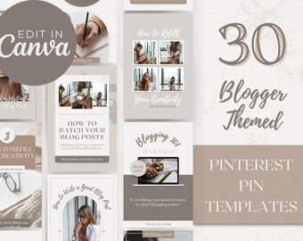 30 Pinterest Pin Templates for Bloggers | Brown Neutral Blogger | Blogger Templates | Canva Templates | Easily Customizable to Brand