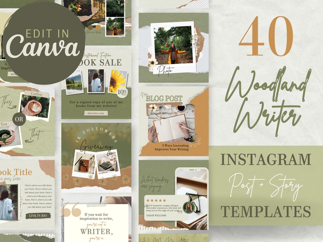 40 Instagram Post + Story Canva Templates | Woodland Writer | Instagram ...