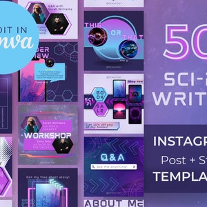 50 Instagram Post + Story Canva Templates | Sci-Fi Writer | Instagram Templates for Writers | Canva Templates | Instantly Customizable