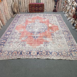 8x10 Vintage Handmade Rug Turkish Oushak Rug Living Room Rug Large Rug Anatolian Rug Boho Decor 10.4x8.3 Ft Rug Bohemian Rug Wool Rug