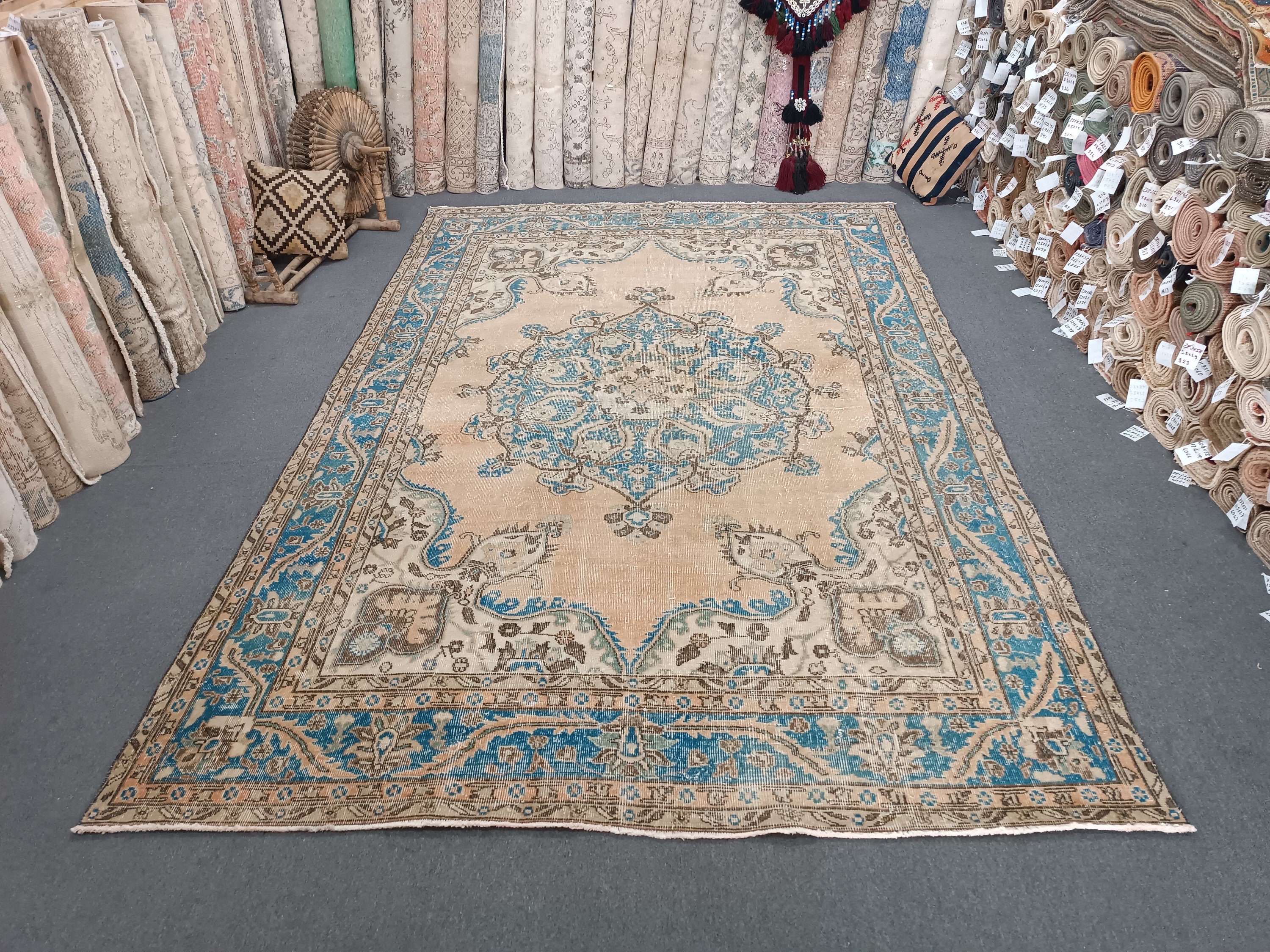 52×141 \"幸せの青い鳥\" ViNTAGE TURKiSH RUG 52×141 