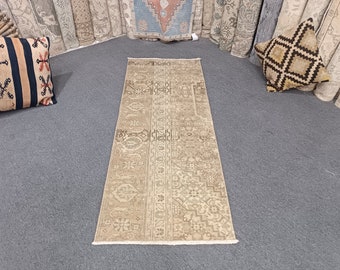 2x5 Vintage Turkish Oushak Rug: Handmade Wool Mini Runner