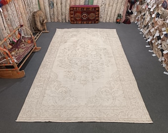6x9 Vintage Turkish Rug: Handmade Cotton Wool Blend, Boho Decor