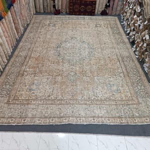 10x13 Vintage Oushak Rug: Large Oriental Wool & Cotton Area Rug