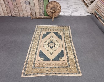 4x5 Vintage Turkish Rug: Handmade Wool Anatolian Rug
