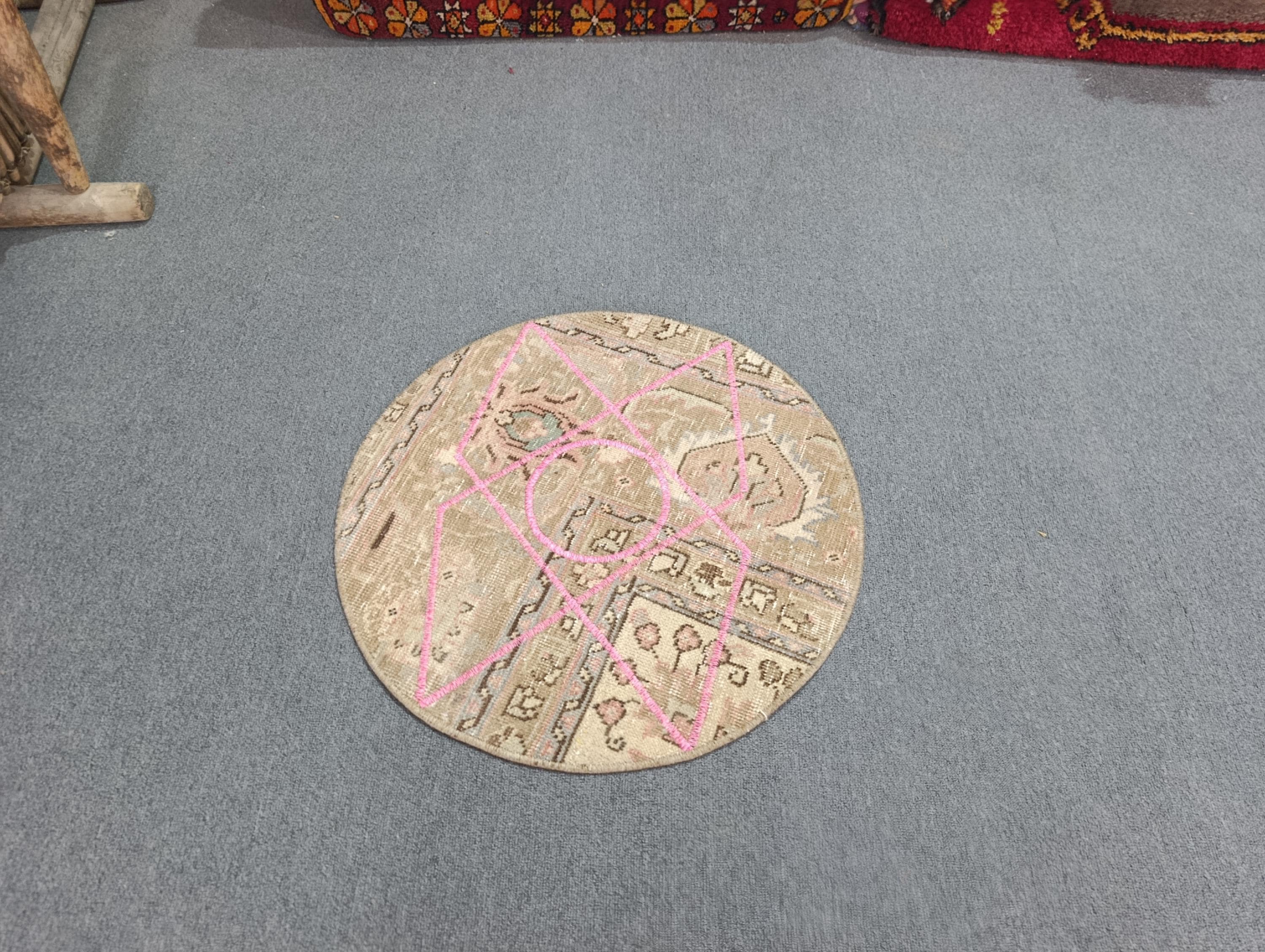 Handmade Wool Oval Rug: Vintage Turkish Door Mat (1.9x1.9 Ft) - Etsy