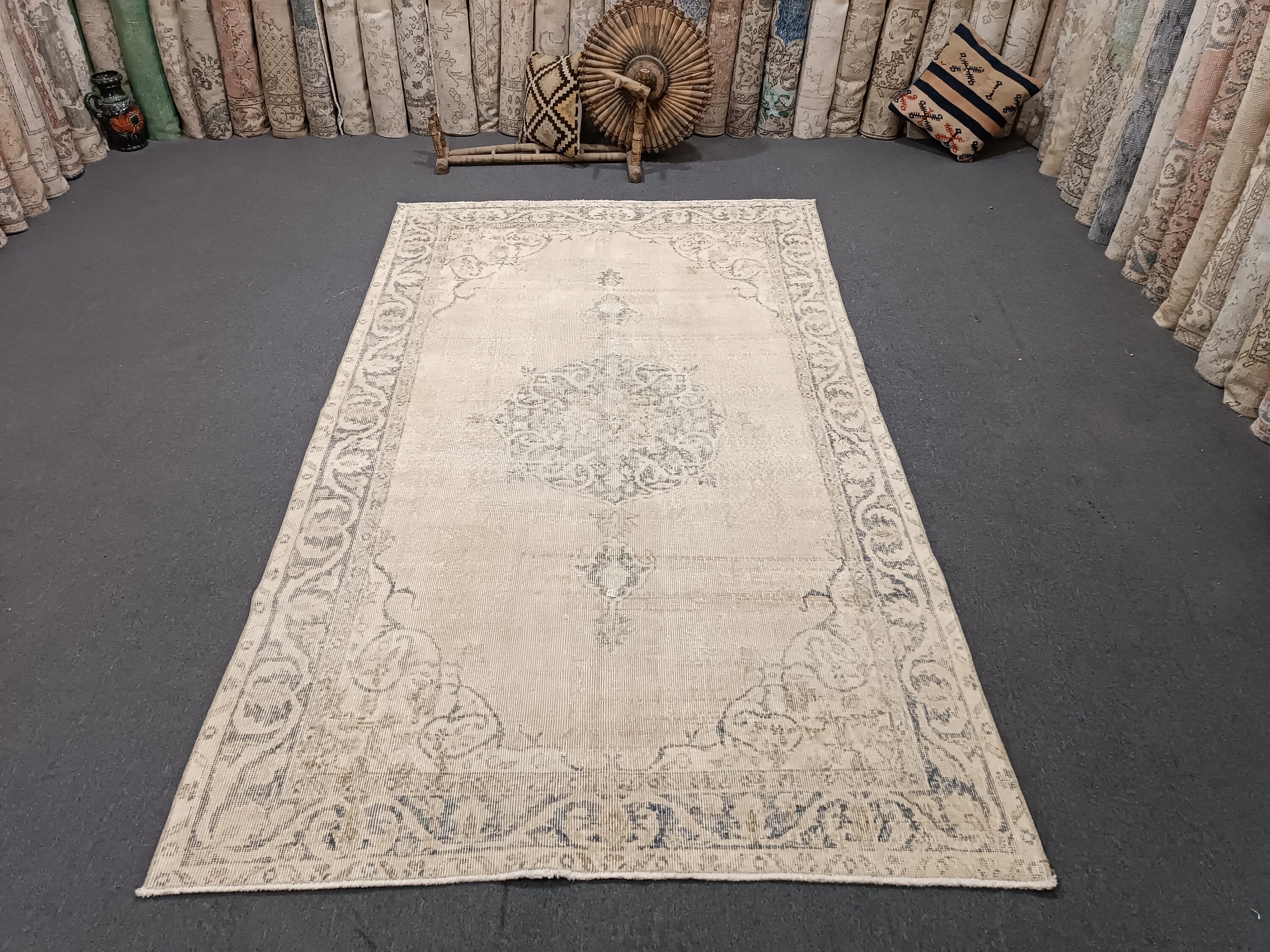 5x8 ヴィンテージ トルコラグ：手作りウールコットンボヘミアンラグ