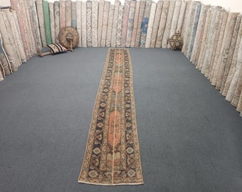 Handmade Wool Turkish Rug Runner: Vintage Oushak Style (2x13 Ft)