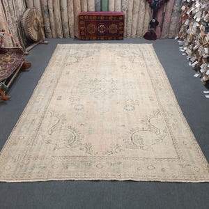 Vintage 6x9 Oushak Turkish Rug: Handmade Wool Boho Decor