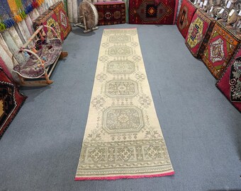 Vintage Turkish Oushak Runner Rug: Anatolian Hallway Rug (11.9x2.6 Ft)