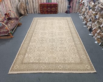 Alfombra turca vintage Oushak de 2,7 x 1,7 m, hecha a mano, de lana, con decoración bohemia