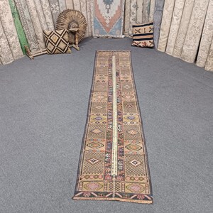 Oushak Runner Rug Neutral Runner Vintage Runner Rug Turkish Rug Runner Decorative Rug 8.1x1.9 Ft Rug Hallway Rug Runner Handmade Wool Rug