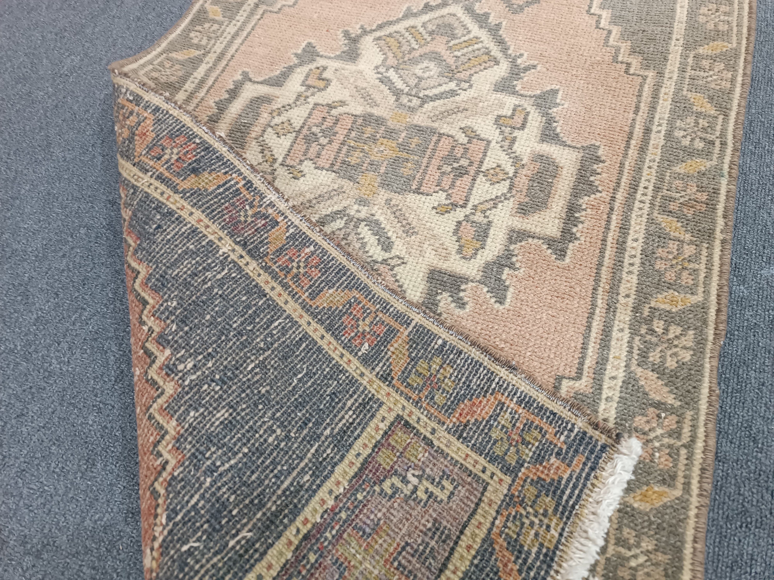 Handmade Oushak Wool Doormat: Vintage Turkish Rug (3.7x1.8 Ft) - Etsy