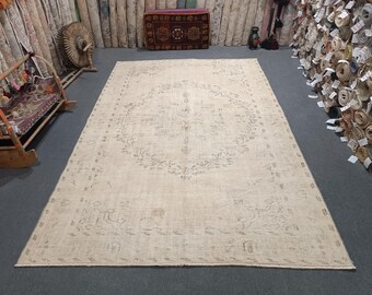 6x10 Vintage Oushak turkisk matta: Handgjord ull Boho-dekor