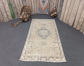 Handmade Turkish Wool Rug 4x7: Vintage Anatolian Boho Decor
