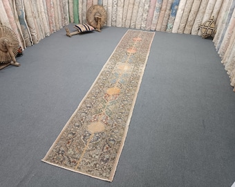 2x13 Vintage Rug Runner Anatolia estrecho corredor decorativo alfombra corredor descolorido alfombra de color alfombra única 12.8x2.2 pies alfombra hecha a mano alfombra de lana alfombra vieja
