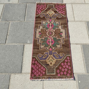 3.2x1.3 Ft Vintage Doormat, Anatolian Soft Rug, Oushak Bath Rug, Decorative Wool Rug, Mini Kitchen Rug, 3.2x1.3 Ft Login Rug, Handmade Rug