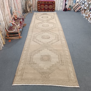 4x13 Vintage Long Runner Rug Handmade Runner Rug Decorative Rug Unique Runner Rug Oushak Rug Kitchen Rug Natural Runner 12.8x4.0 Ft Rug