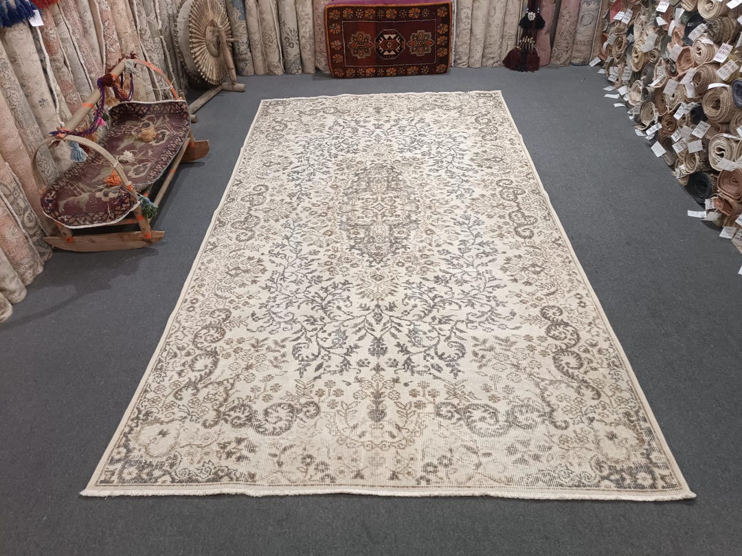 6x10 Vintage Floral Turkish Rug: Handmade Wool Anatolian Carpet - Etsy