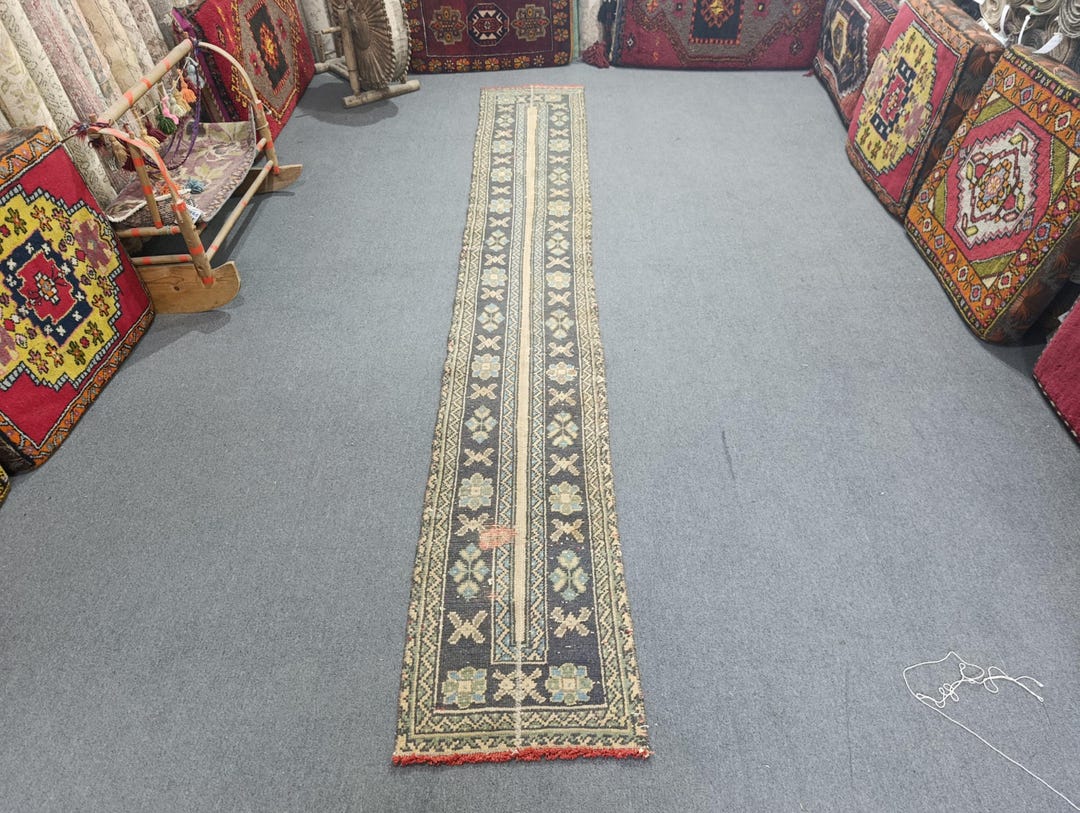 Vintage Turkish Wool Rug Runner: Pastel Anatolian Corridor Rug (2x11 Ft ...