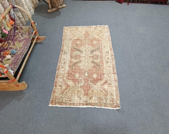 Alfombra turca de lana vintage: diseño anatolio en tonos pastel, 1,46 x 0,89 m