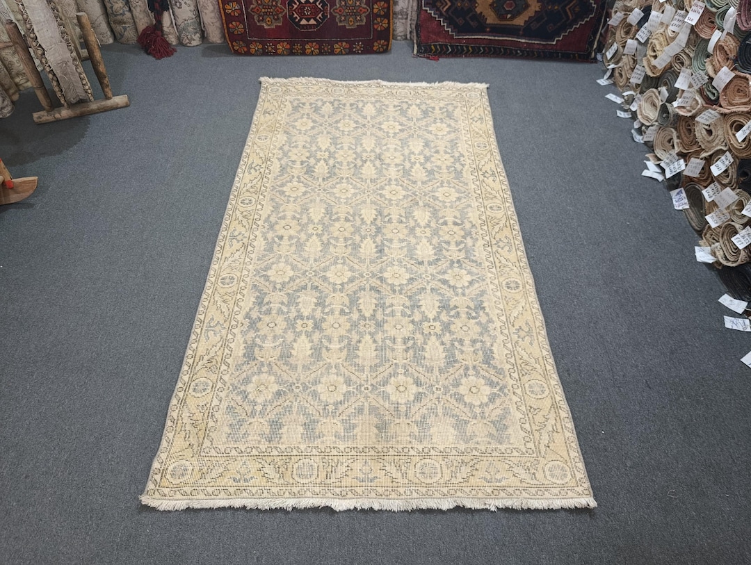 Handwoven Turkish Rug 4x7: Vintage Wool Cotton Blend - Etsy Canada