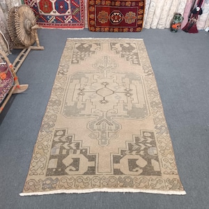 4x8 Turkish Handmade Rug Neutral Rug Bedroom Rug Antique Rug Boho Decor Vintage Rug Oushak Rug 7.8x4.0 Ft Rug Bohemian Rug Rustic Decor