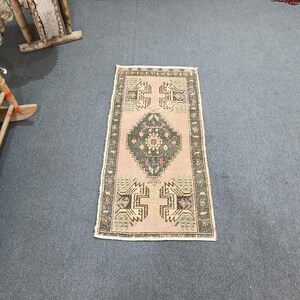 Vintage Oushak Fußmatte Teppich: Handgemachte Wolle, 100x500 cm