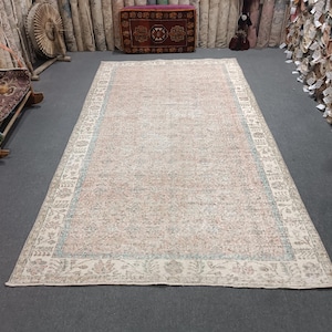 5x9 Vintage Oushak Rug: Handmade Turkish Wool Bedroom Rug