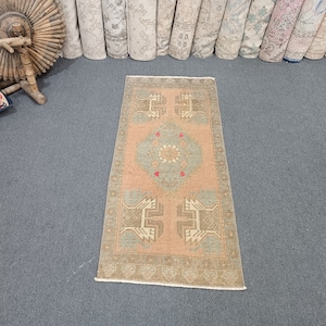 2x4 Anatolian Soft bath Rug, Door mat, Pastel Home Decor Rug, 3.7x1.6 Ft Rug, Vintage Doormat, Kitchen Rug, Oushak Doormat, Wool Rug,Old Rug