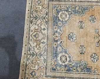 4x7 ヴィンテージ トルコ絨毯：手織りウールコットン、ボヘミアン風